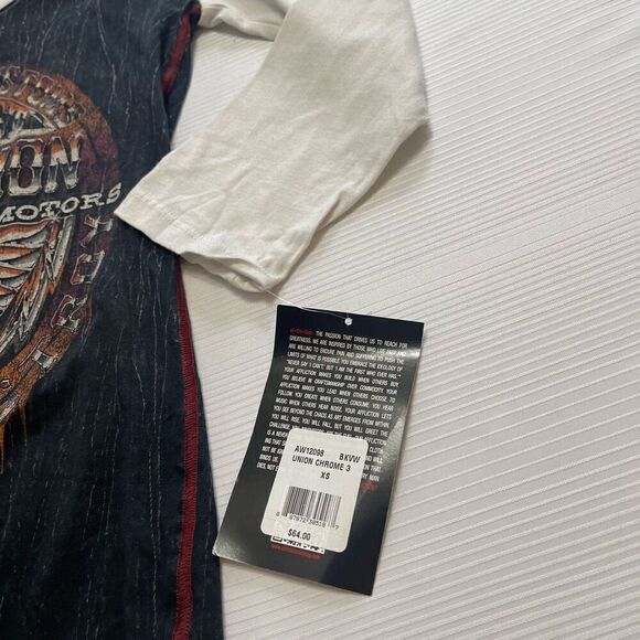 NWT Affliction Union Chrome Grey 3/4 Length Sleeves Grungy Y2K Shirt Size XS New - Picture 3 of 9